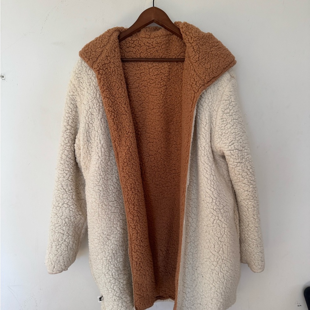 Cozy Cream and Brown Reversible Sherpa Jacket